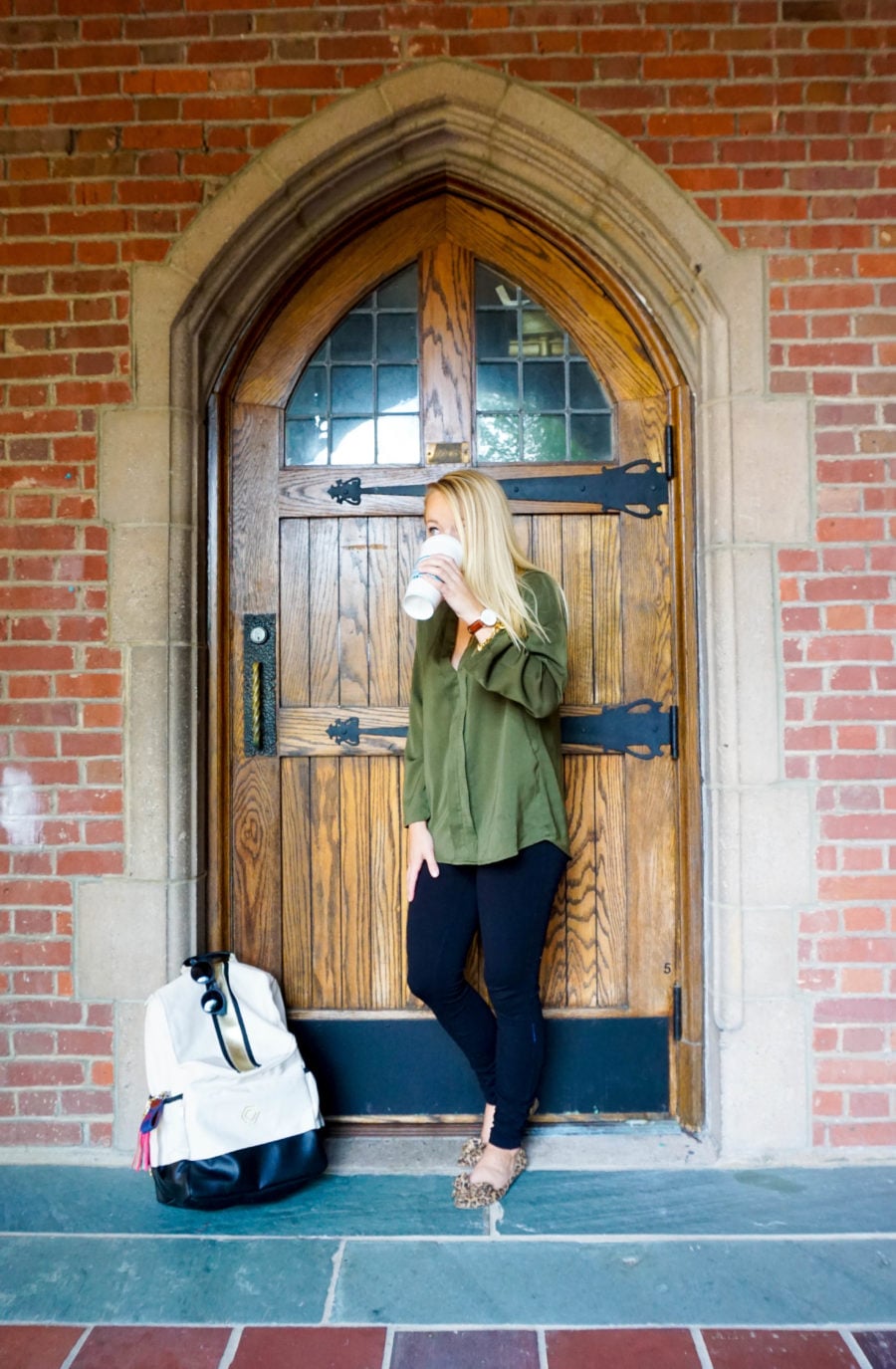 amy-littleson-from-i-believe-in-pink-wearing-madeline-and-company-backpack-green-tobi-blouse-and-leopard-flats-at-the-university-of-richmond-10