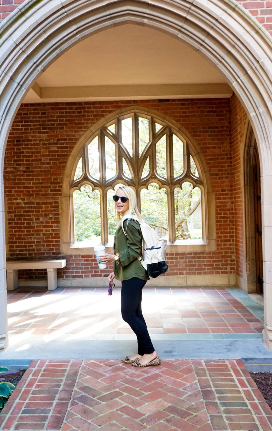 amy-littleson-from-i-believe-in-pink-wearing-madeline-and-company-backpack-green-tobi-blouse-and-leopard-flats-at-the-university-of-richmond-4