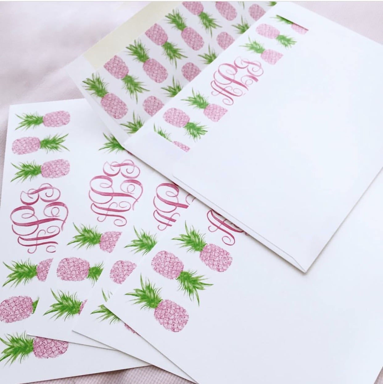pineapple custom watercolor stationery 
