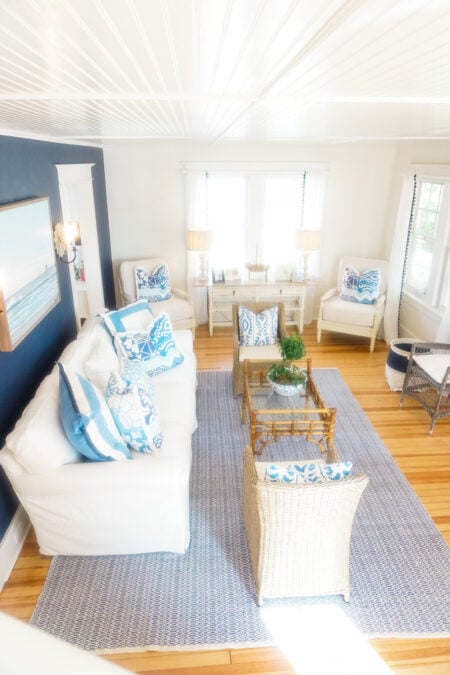 Coastal Living Beach House red white and blue decorations in living and family room on Long Beach Island
