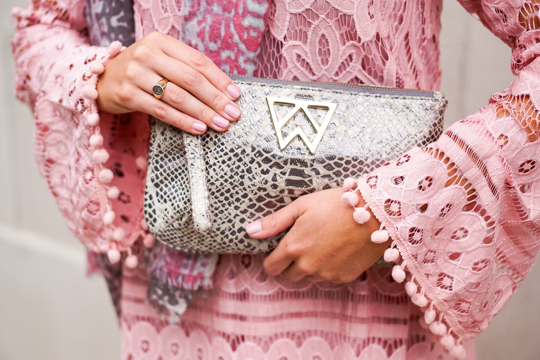 Lace pom pom dress with booties and leopard scarf