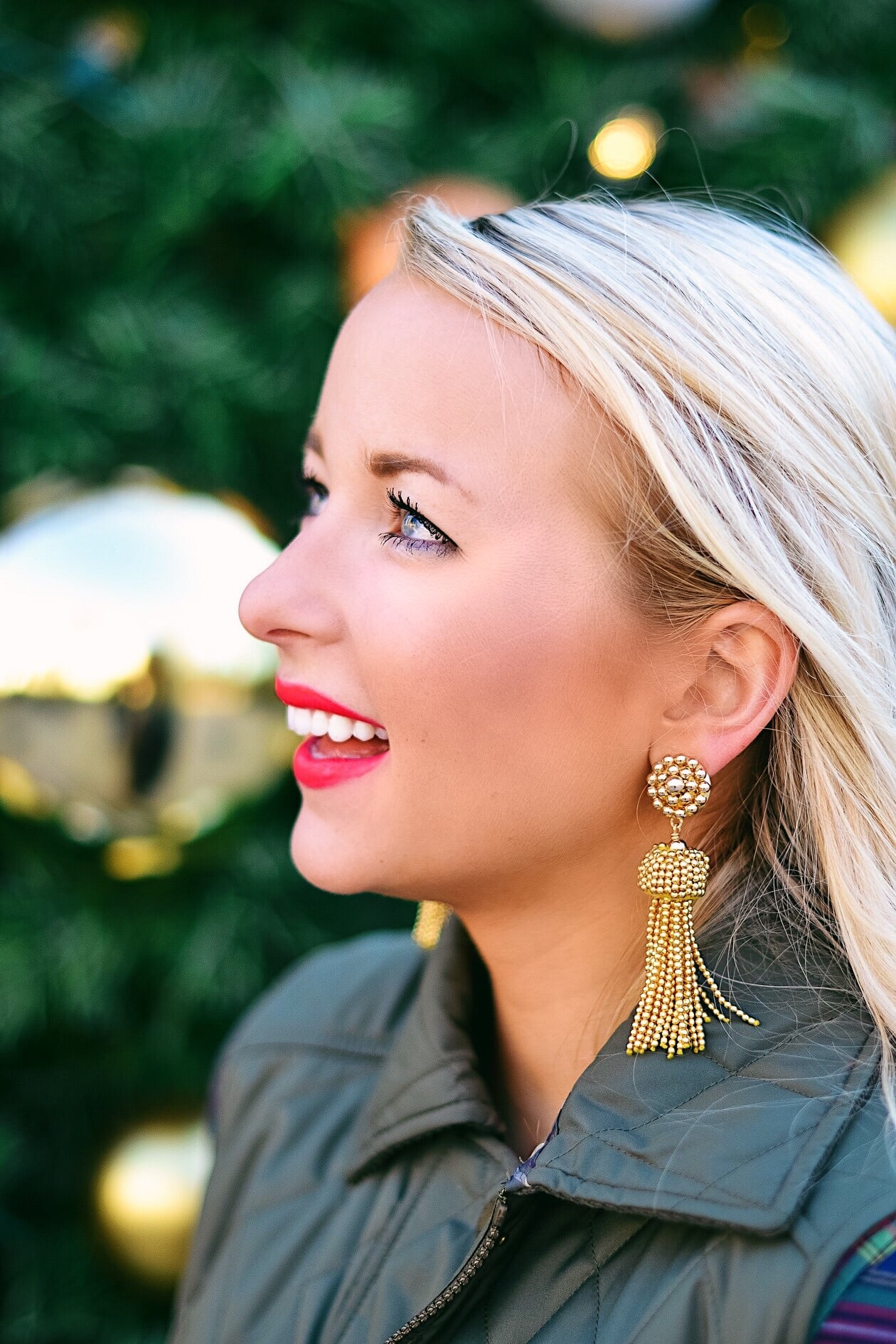 Plaid top and quilted vest with gold glitter flats