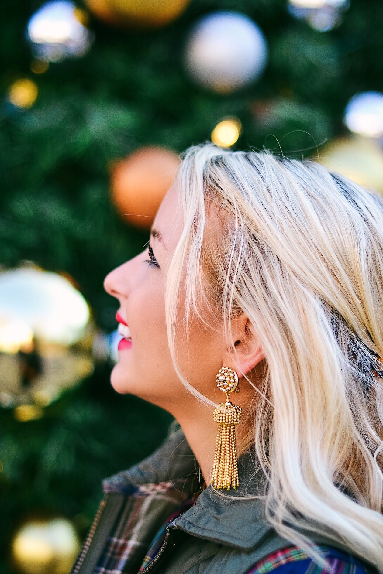 Plaid top and quilted vest with gold glitter flats