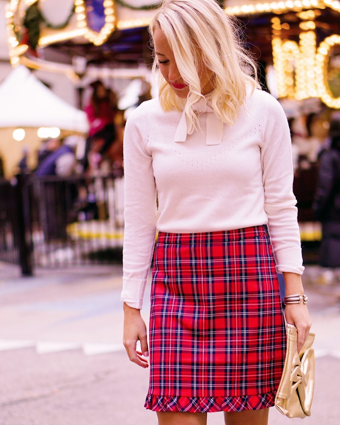 Draper James plaid holiday party outfit