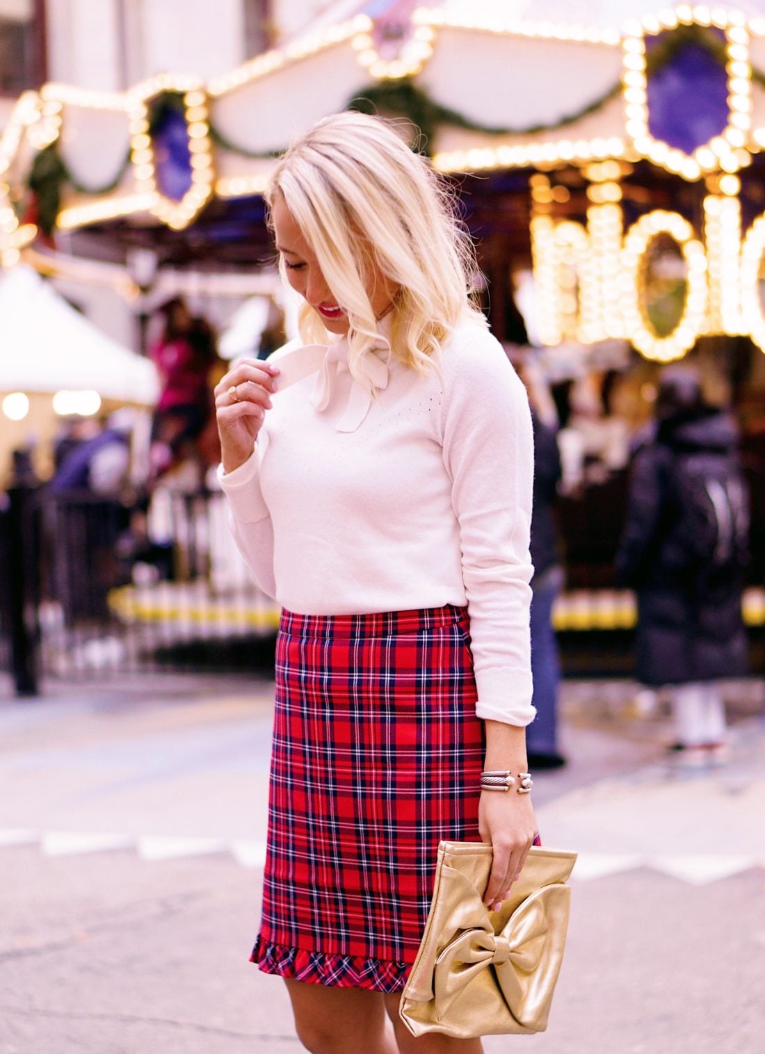 Draper James plaid holiday party outfit