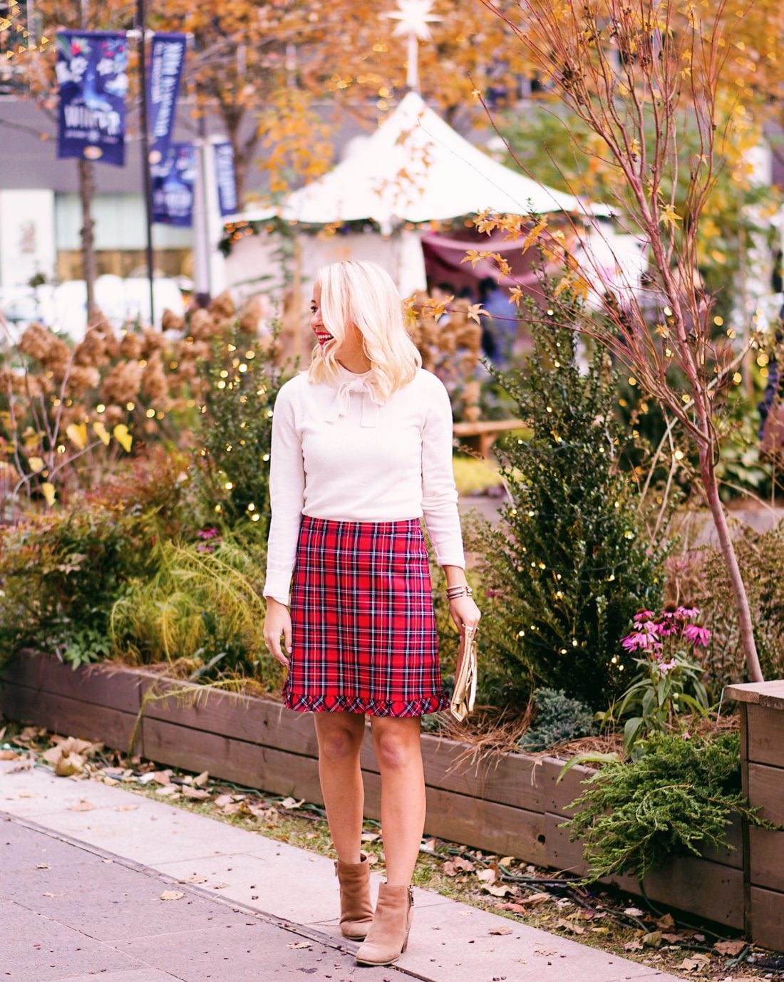 Draper James plaid holiday party outfit