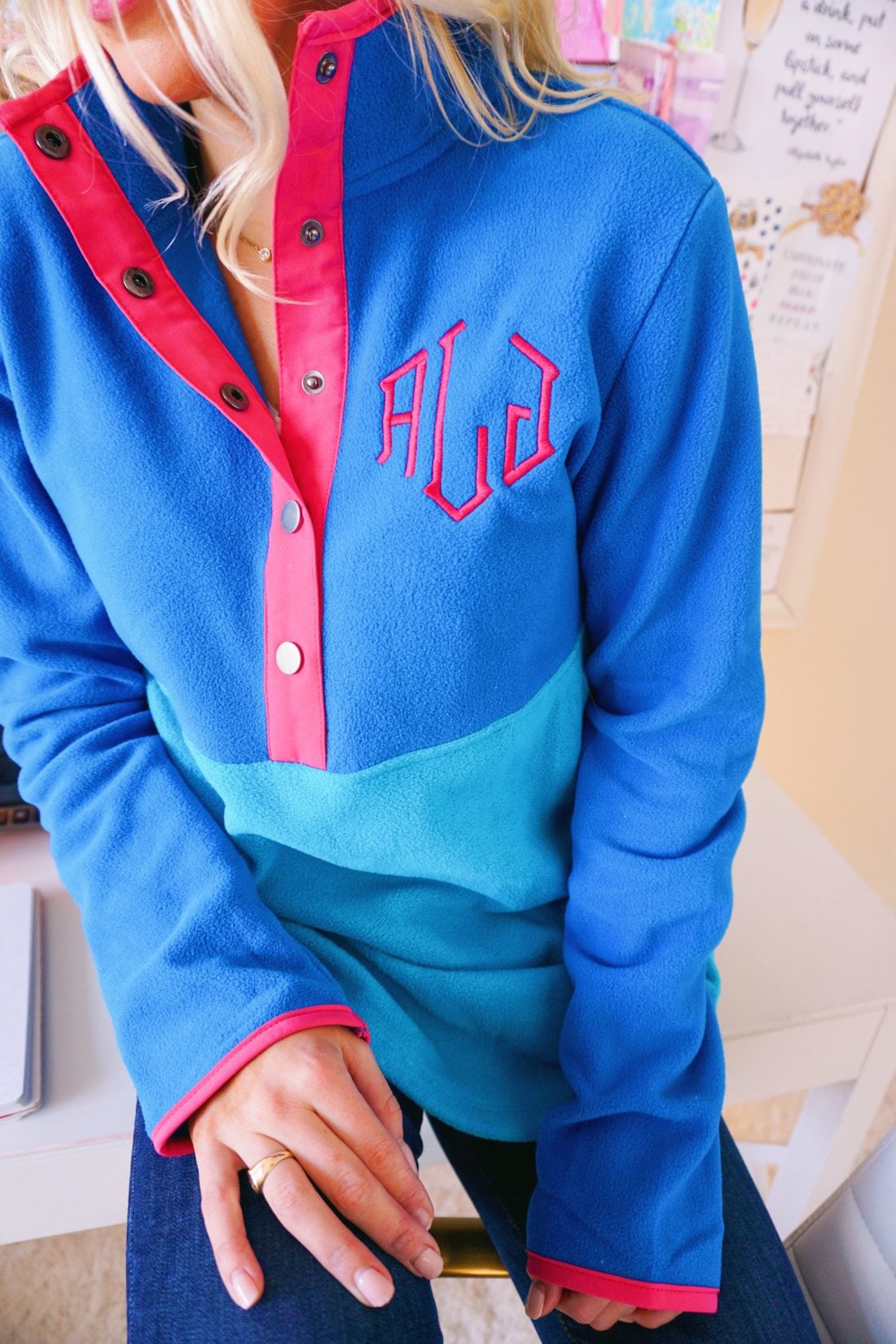 Monogrammed fleece pullover from Marleylilly