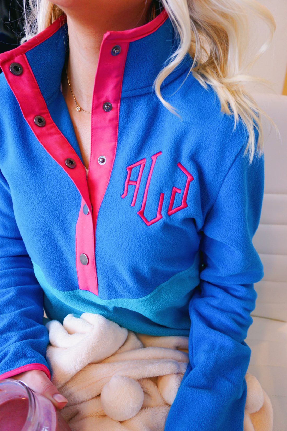 Monogrammed fleece pullover from Marleylilly