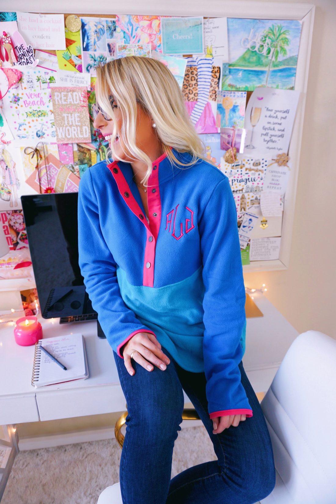 Monogrammed fleece pullover from Marleylilly