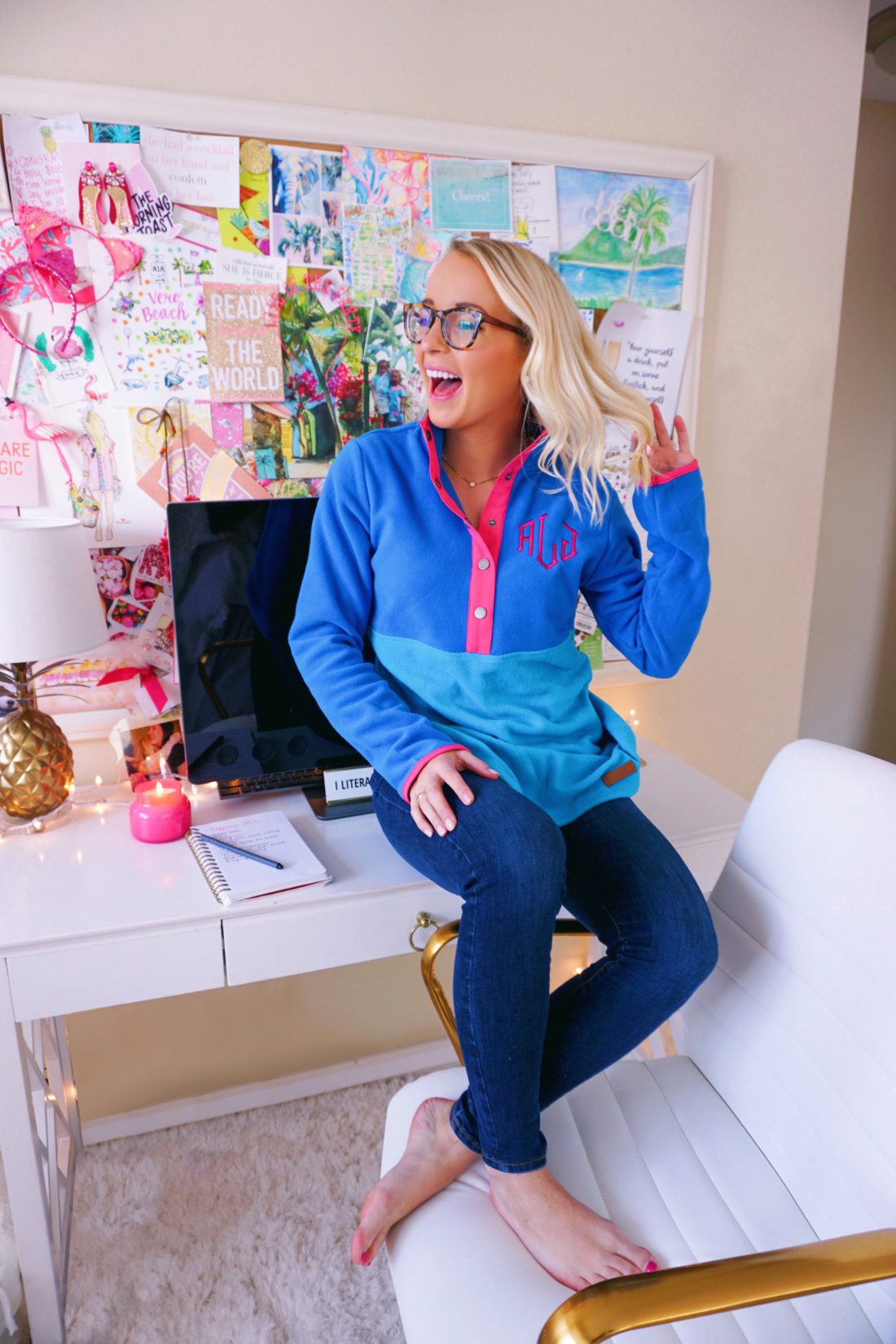 Monogrammed fleece pullover from Marleylilly