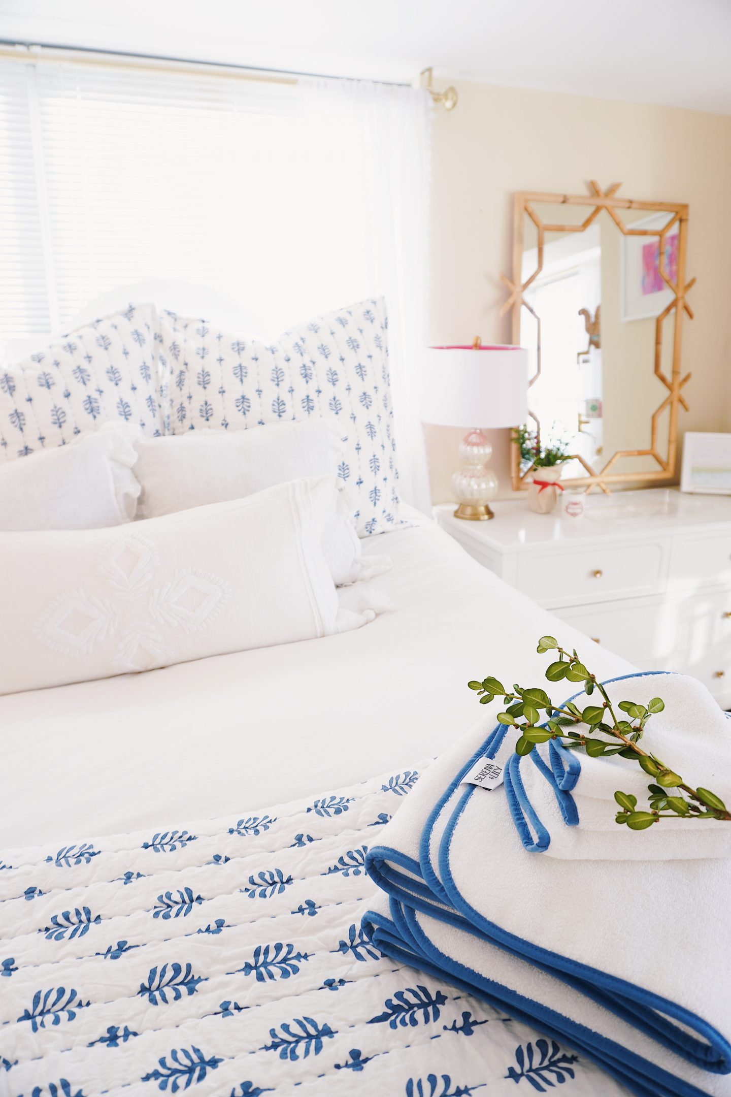 Serena & Lily blue and white apartment bedroom update