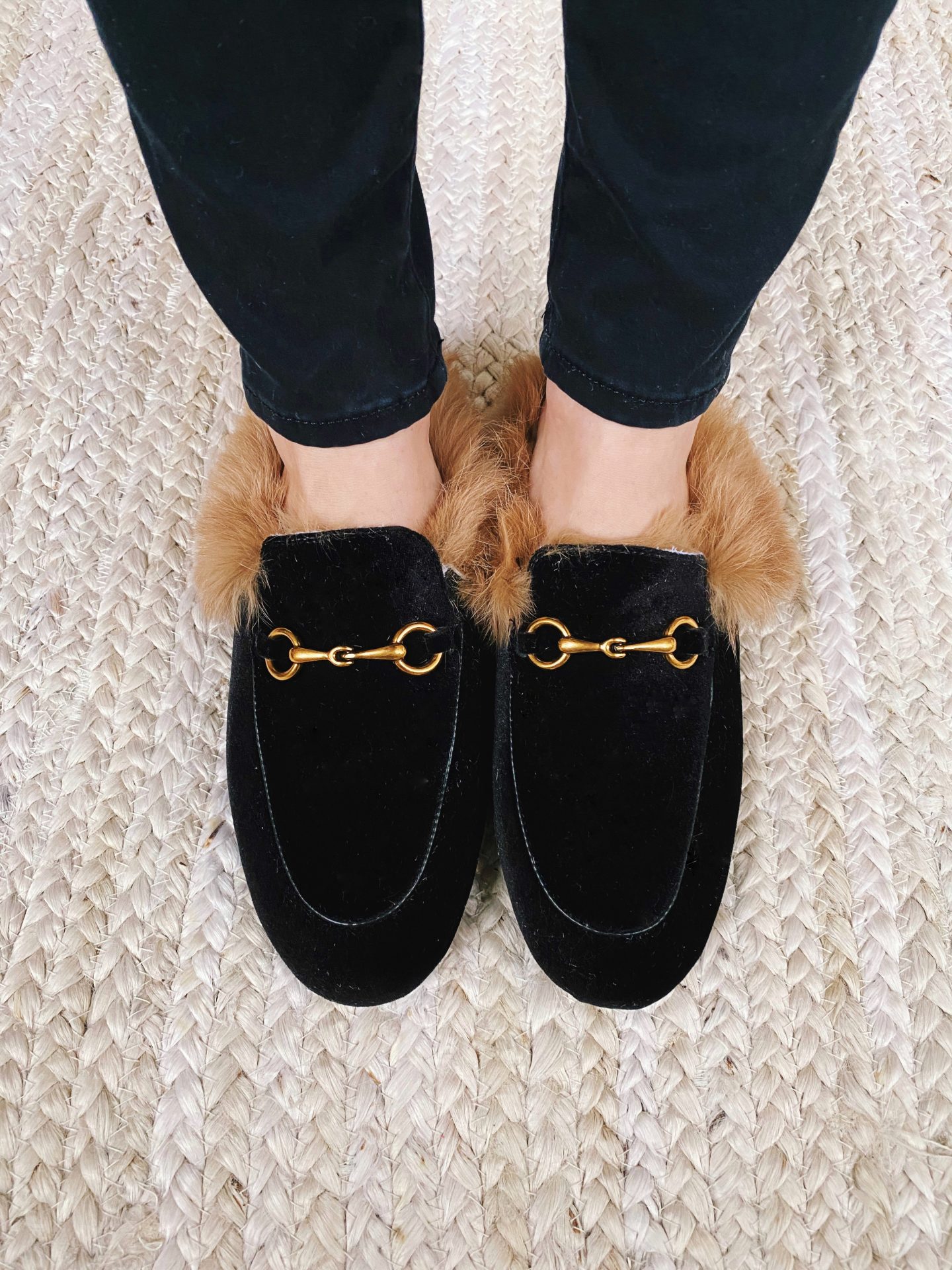 Amazon black faux fur mules