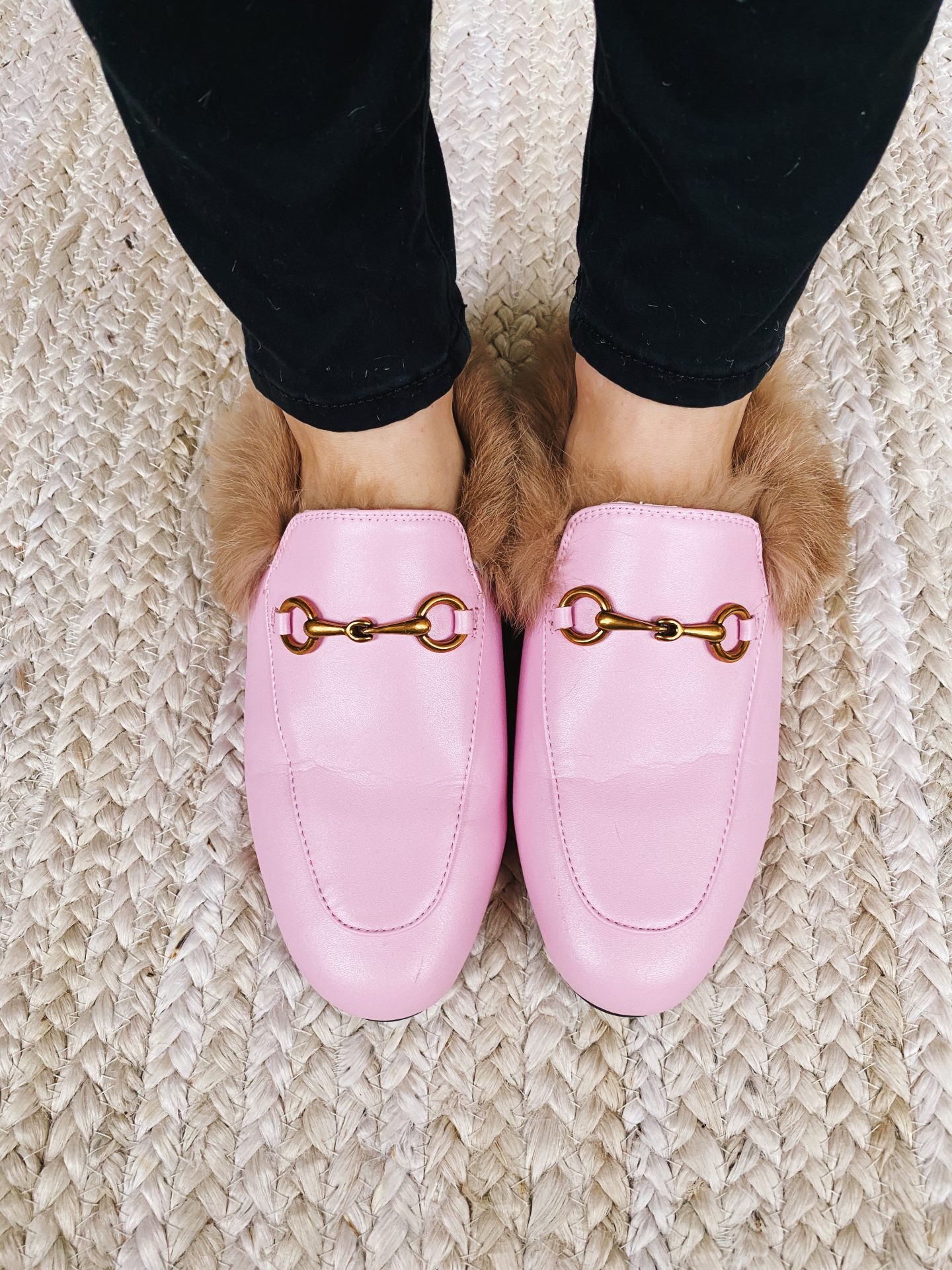 Amazon pink faux fur mules